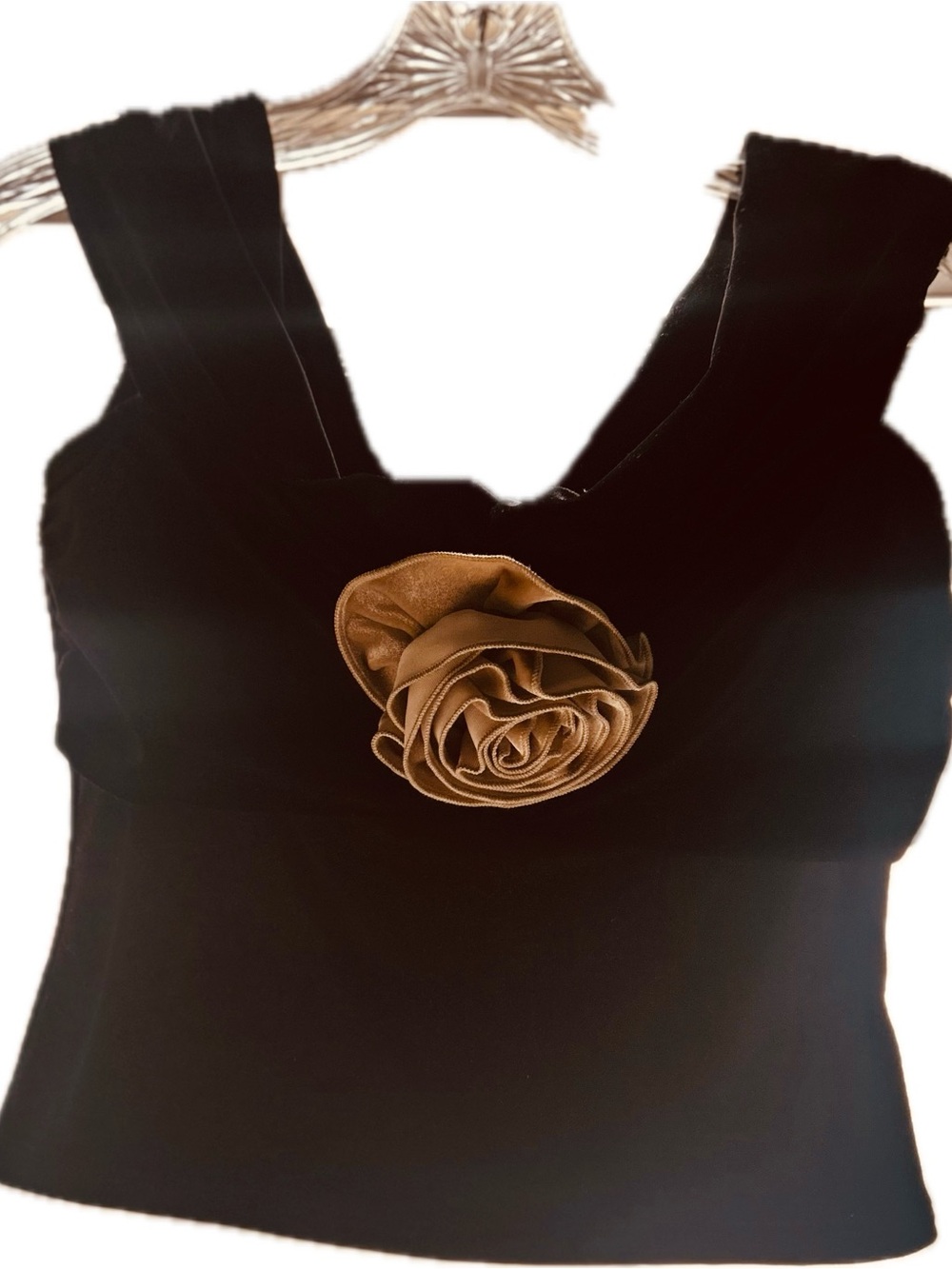 Reformation Black Tank Top with Gold Rose Detail